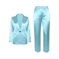 thumbnail image 5 of Mifsaly Womens Suits 2 Piece Set Business Casual Silk Satin Open Front Long Sleeve Jacket and Straight Leg Pants with Pockets Lightweight Soft Office Work Matching Outfits Light Blue,XXXL, 5 of 5