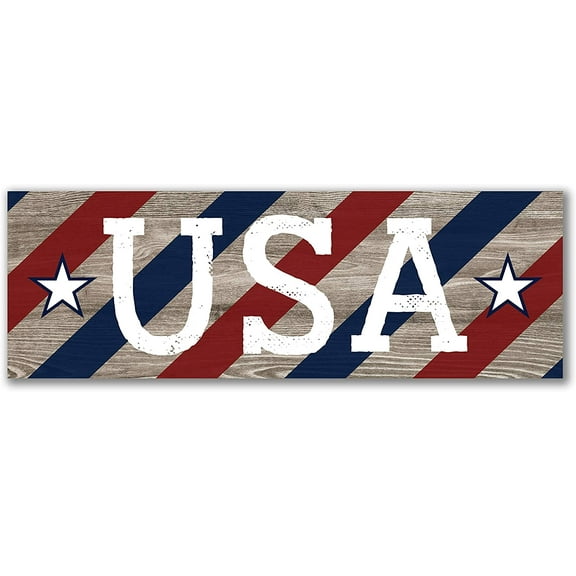 USA Stars & Stripes Rustic Wood Wall Sign 6x18
