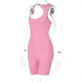 thumbnail image 7 of Usmixi Jumpsuits for Women Dressy Casual Soft Knitted Ribbed Slim Fit Workout Sports Halter Short Jumpsuits Summer Square Neck Sleeveless Solid Mini Formal Rompers Hot Pink l, 7 of 7