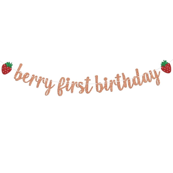 Berry First Birthday Banner, Strawberry Theme First Birthday Bunting Sign for Kids, Happy 1st Birthday/Baby Shower Party Decorations Supplies for Boy Girl