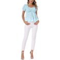 thumbnail image 2 of INSPIRE CHIC Women's Floral Blouse Sweetheart Neck Puff Short Sleeve Smocked Peplum Top Blue Green XS, 2 of 6