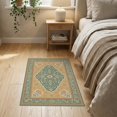thumbnail image 3 of ODIKA 2'x3' Teal Sage Copper Medallion Ornate Washable Throw Rug Intricate Ornamental Motif With Decorative Scrollwork Flourishes Non-Slip, Low Profile, Flatwoven, Easy Care for Hallway, Study Room, 3 of 7
