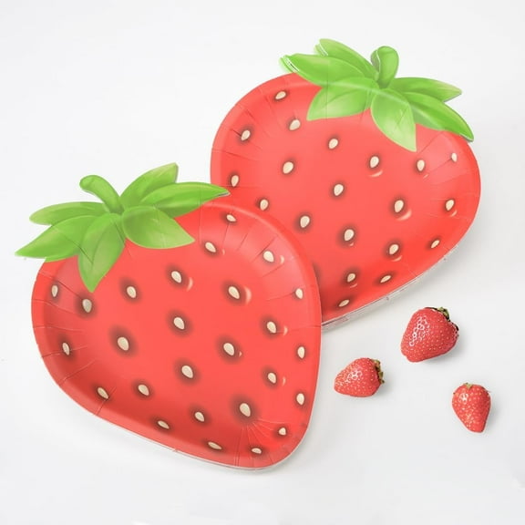Cheerland 48 Pcs Strawberry Party Paper Plates Summer Fruit Theme Disposable Small Tableware 7 Inch for Kids Berry Birthday