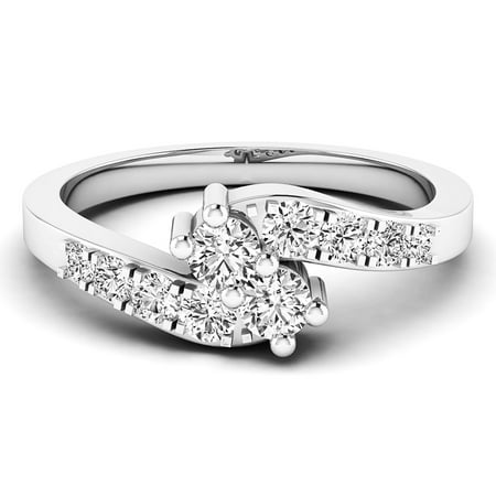 Dazzlingrock Collection 0.50 Carat (ctw) 14K White Diamond Ladies Two Stone Engagement Ring 1/2 CT, White Gold, Size 4.5