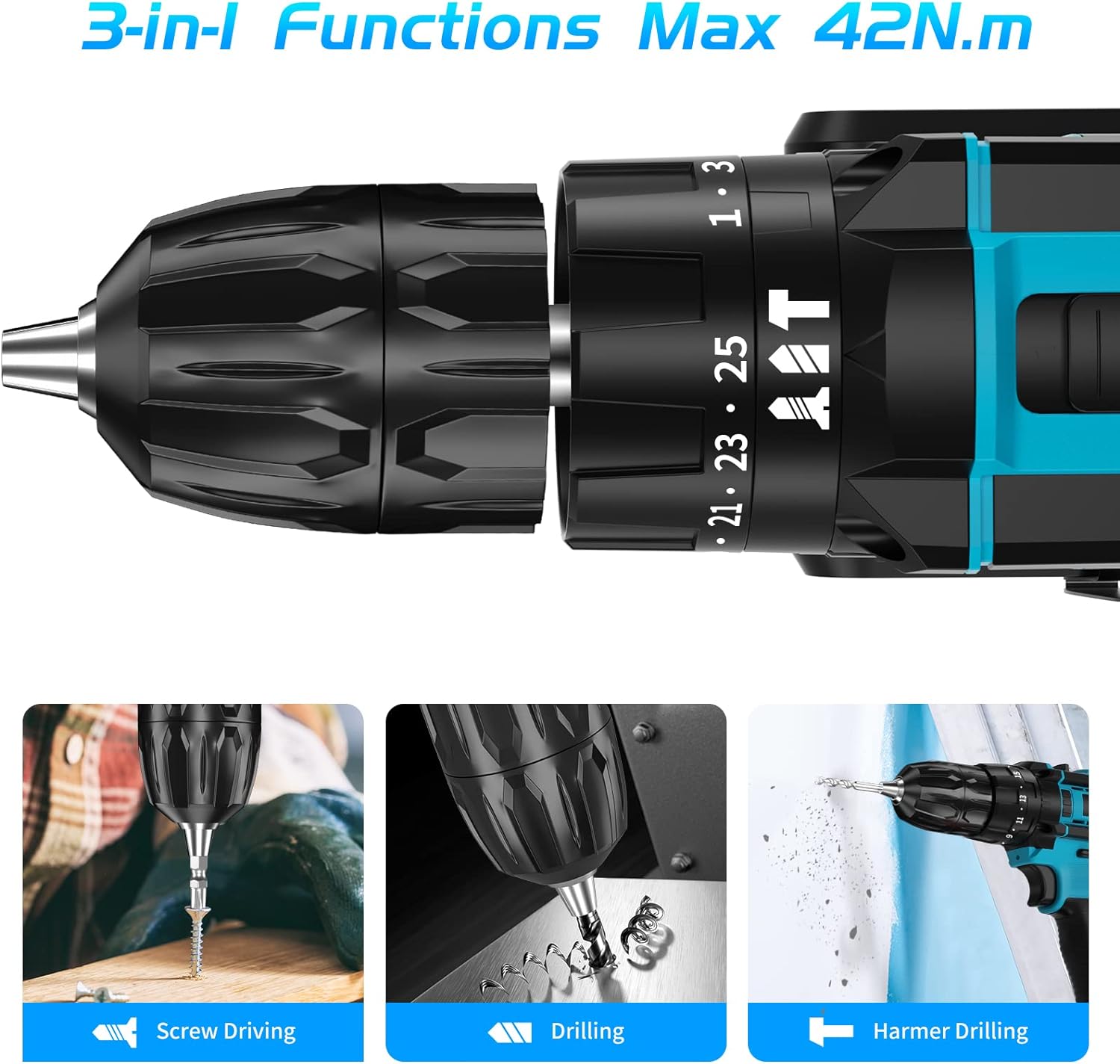 DEISNGB 21V Cordless Drill Driver Kit with Batteries photo 8
