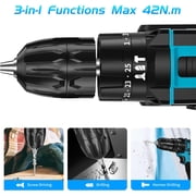 DEISNGB 21V Cordless Power Drill Set, Power Drill Driver Kit with 2 Lithium-ion Battery and Charger, 3/8-Inch Keyless Chuck, 2 Variable Speed, 25+3 Position and 25pcs Drill/Driver Bits