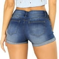 thumbnail image 4 of Feltree Women's Denim Shorts Mid Rise Ripped Jean Shorts Stretchy Folded Hem Hot Short Jeans, Fashion Women's Pocket Solid Jeans Denim Pants Female Hole Bottom Casual Shorts Blue M, 4 of 9