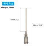 16Ga Dispensing Needles, 102PCS 1.5 Inch Industrial Blunt Tip Dispensing Needle Syringes with Luer Lock Needle for Refilling Liquid Inks Adhesive Glue Oil,Gray