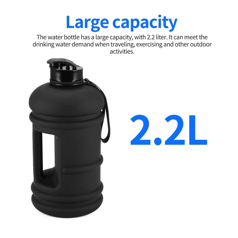 2.2L Large Capacity Sports Water Bottle Gym Drinking Water Bottle Camping  Cup Portable Outdoor Big Bottle (Black )
