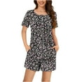 thumbnail image 2 of Qepwscx Women's Pajamas Sets Soft 2 Piece Summer Crew Neck Short Sleeve Sleepwear Pjs + Elastic Waist Short Lightweight Floral Print Tops PJs Graphic Pajama Sets Going Out Outfits Lounge, 2 of 6