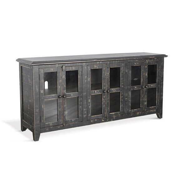 Rena TV Media Entertainment Console with Shelves, 70 Inch Rustic Black