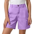 thumbnail image 4 of ZOYOEN Girls Cargo Shorts with Button- Elastic Waist Baggy Casual Multiple Pockets Kids Hiking Shorts Purple Size 8, 4 of 7