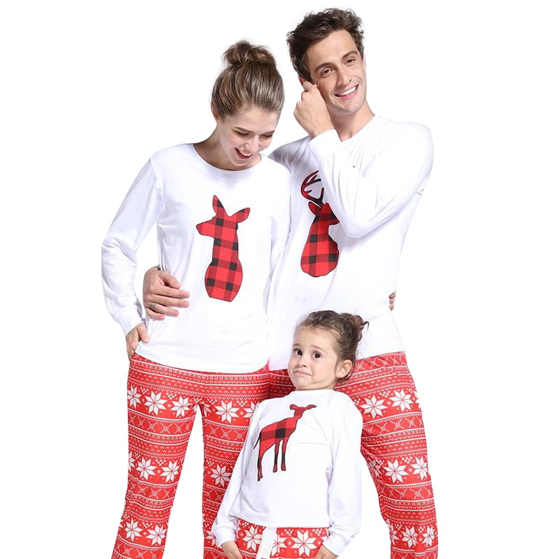 Family Christmas Matching Clothes Mens Deer Print Long Sleeve Shirt Tops Blouse 