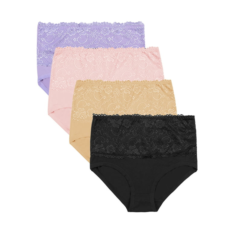 4 Pack Womens High Waist Cotton Briefs Sexy Lace Underwear C-Section  Recovery Soft Stretch Panties Hipster Underwear Brief 