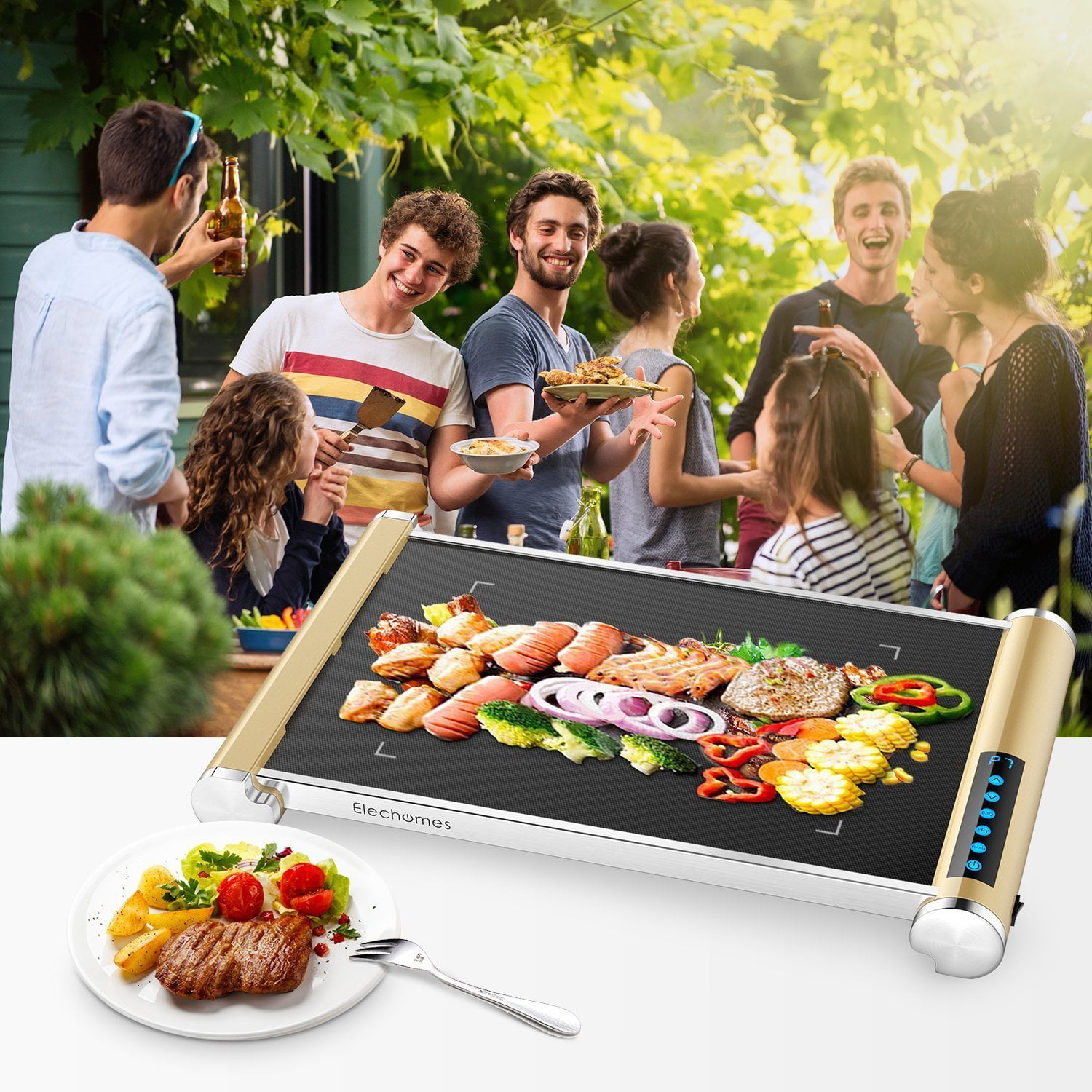 Elechomes CG901 Electric Griddles LED Touch Control Cooktops with Even