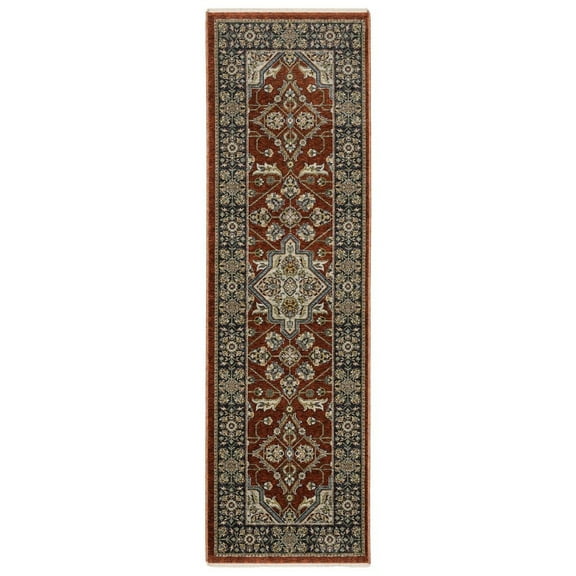 Oriental Weavers Aberdeen Area Rug - 4151R - 2'3" x 7'6" - in Red/ Blue - Vintage Inspired, Stain Resistant, Family and Pet Friendly , Entryway, Hallway Runner Rug