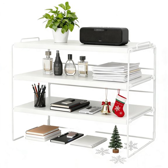 YOYTOO Desk Shelf Organizer, 3 Tier Desktop Organizers Storage Shelves Tabletop Bookshelf for Home Office, White