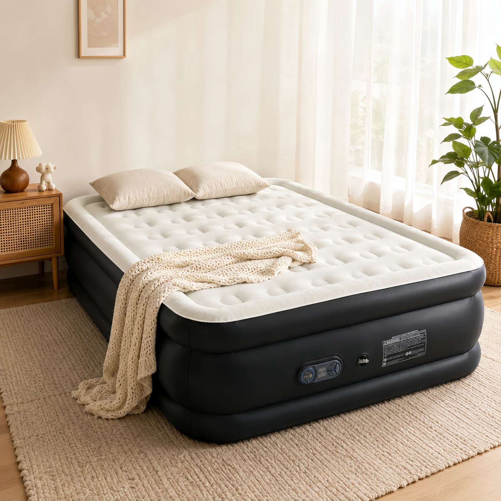 Kelno Air Mattress with Built-in Pump 16" Queen Airbed Quick Inflate Deflate with Non-Slip Bottom for Home Guest Camping