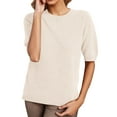 thumbnail image 2 of Pxiakgy Knit Tops for Women Womens Short Sleeve Sweater Spring Summer 2025 Round Neck Solid Color Pullover Short Sleeve Knit Sweater Vest Tops Shirts for Women Trendy Summer White L, 2 of 9