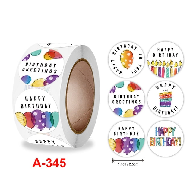 Pegatinas de cumpleaños en rollo, pegatinas adhesivas para decoración de regalos, pegatinas para sellar