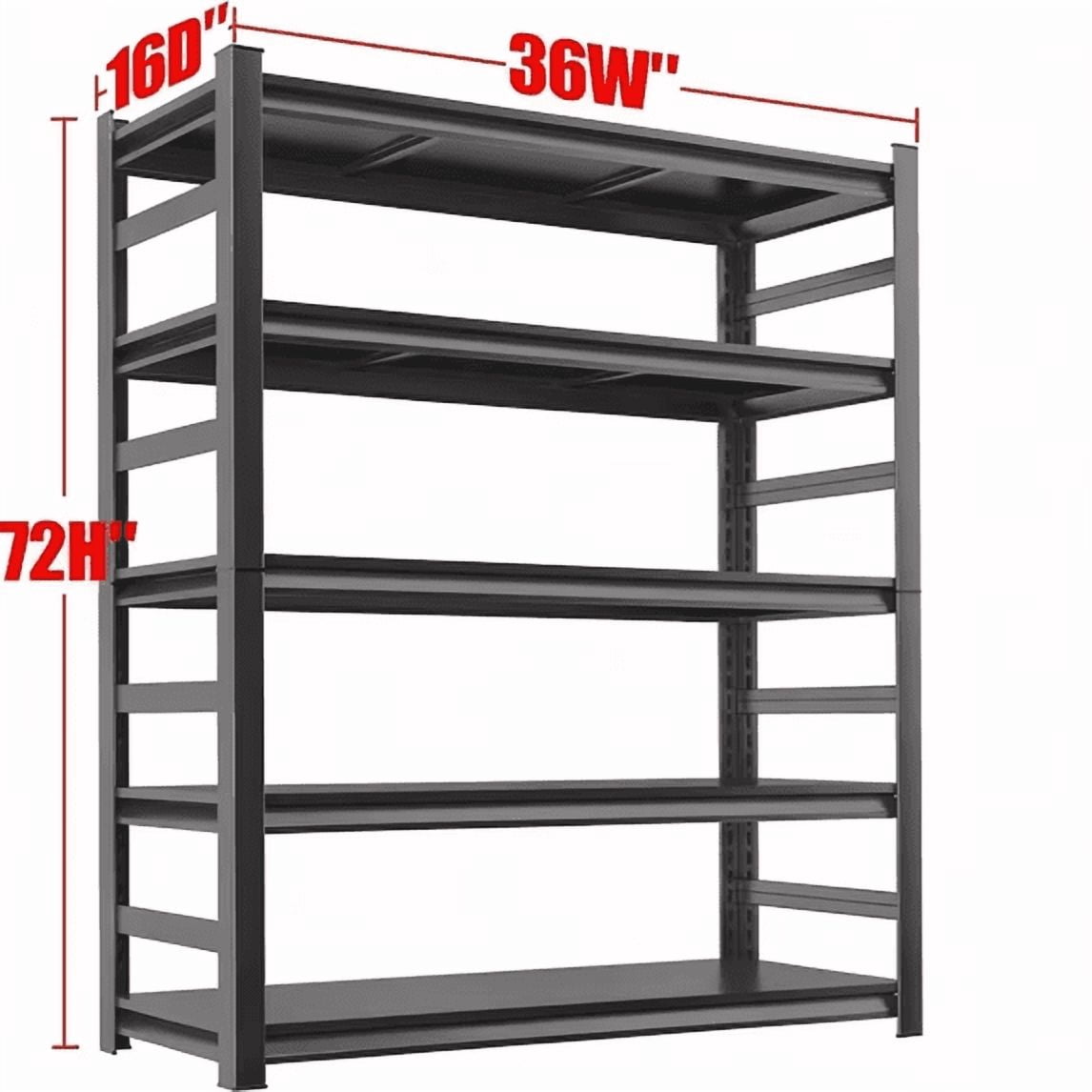 72" H Metal Bookshelfwith Fences, 3000LBS Industrial Bookshelves, 5-Tier Display Bookcase, Adjustable Bolt-Free Storage Shelves for Living Room, Bedroom, Garage, Kitchen, Black