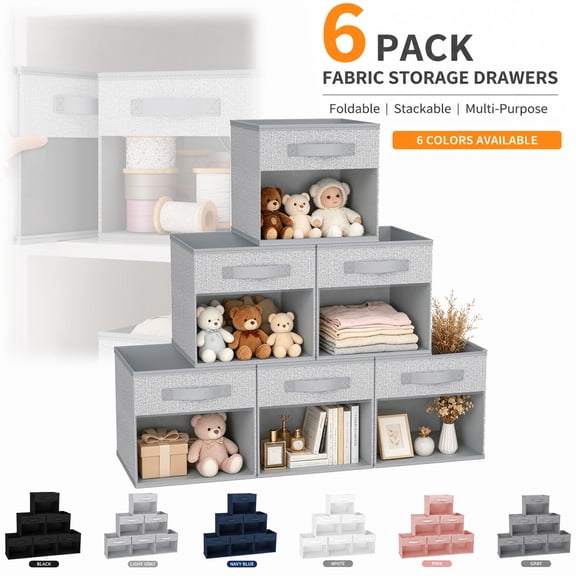 DIMJ Closet Organizers Boxs Fabric Storage Cubes,Collapsible Cube Fabric Storage Bins (12" x 12"), 6 Pack, Black