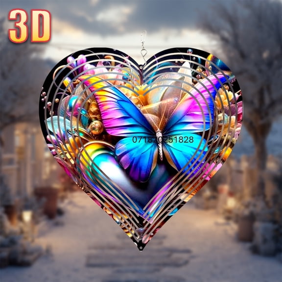 HELLOYOUNG Metal Wind Spinner Mandala Wind Chime, 10 Inch Colorful Butterfly and Heart Rotating Garden Decor for Outdoor and Indoor Use