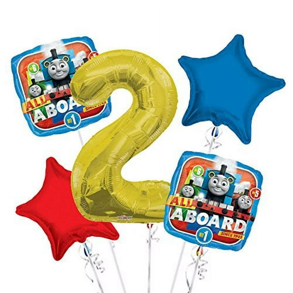 Thomas The Tank Balloon Bouquet 2nd Birthday 5 pcs - Party Supplies