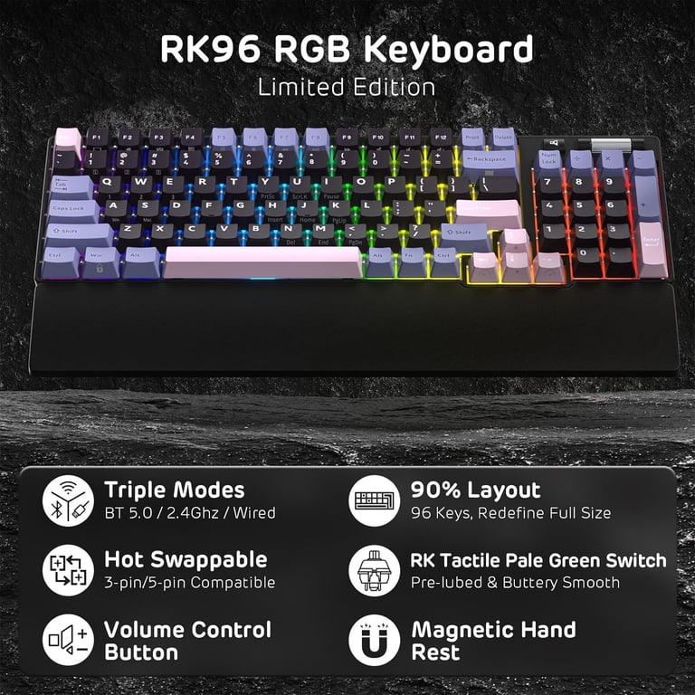 RK ROYAL KLUDGE RK96 RGB Limited Ed, 90% 96 Keys Wireless 3-Mode
