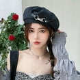 thumbnail image 2 of Ljudmp Functional Metal Buckle Beret Hat for Women Artist Painter Cap Street Style Adjustable Newsboy Flat Cap Ivy Cabbie Hat Black 2, 2 of 8