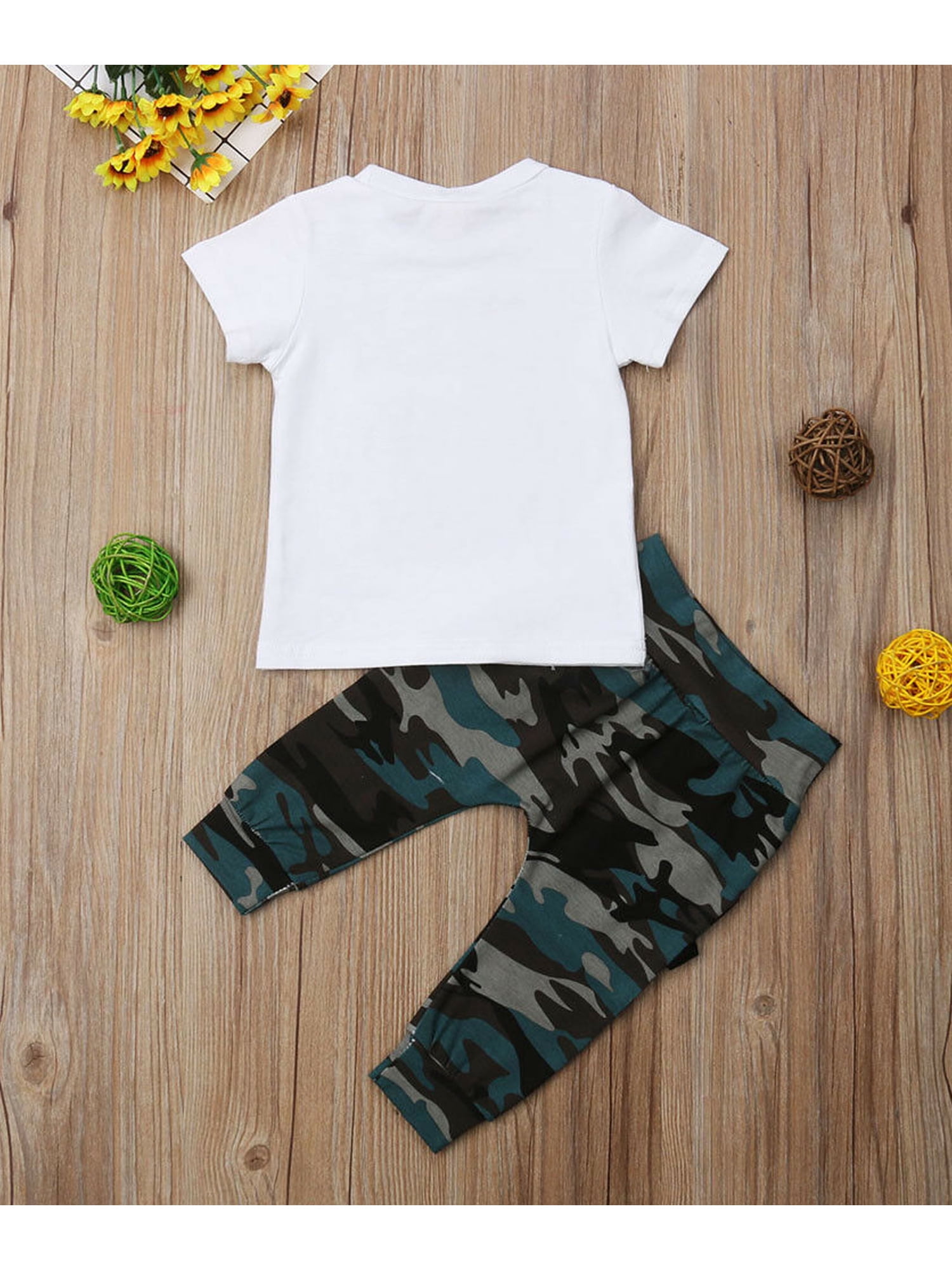 USA Street Toddler Baby Boys Hip Hop Tops T-shirt Camo Pants Outfits Set Clothes 