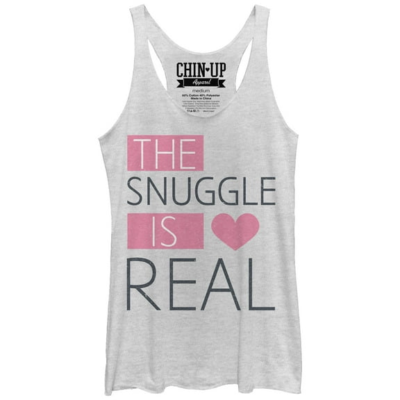 Women's CHIN UP Heart Snuggle is Real  Racerback Tank Top White Heather Large