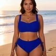 thumbnail image 2 of Women's 2 Piece Swimsuit Front Pleated Cropped Tank Tops Side Drawstring Trunks Plus Size Modest Bathing Suit (3XL, Blue), 2 of 3