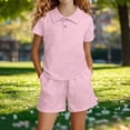 thumbnail image 4 of Cethrio Girls Outfit Sets Short Sleeve, 2 Piece School Collared Kids Summer Clothing Sets Pink Size 14, 4 of 4