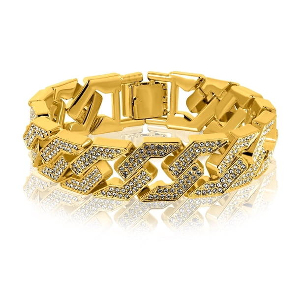 JeenMata Pulsera de eslabones geométricos de metal amarillo para hombre - Joyería de lujo