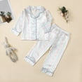 thumbnail image 2 of Kids Satin Pajamas Long Sleeve Pajamas Set 2PC Button Up Silk Set 6 12 24 Months 1T 2T 3T 4T 5T 6T Children Blue,3-4 Years, 2 of 5