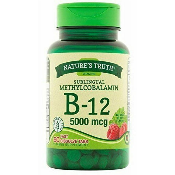 Nature's Truth Vitamin B-12 5000 Mcg Methyl, Fast Dissolve Tabs, Natural Berry Flavor, 60 Count Pack of 3