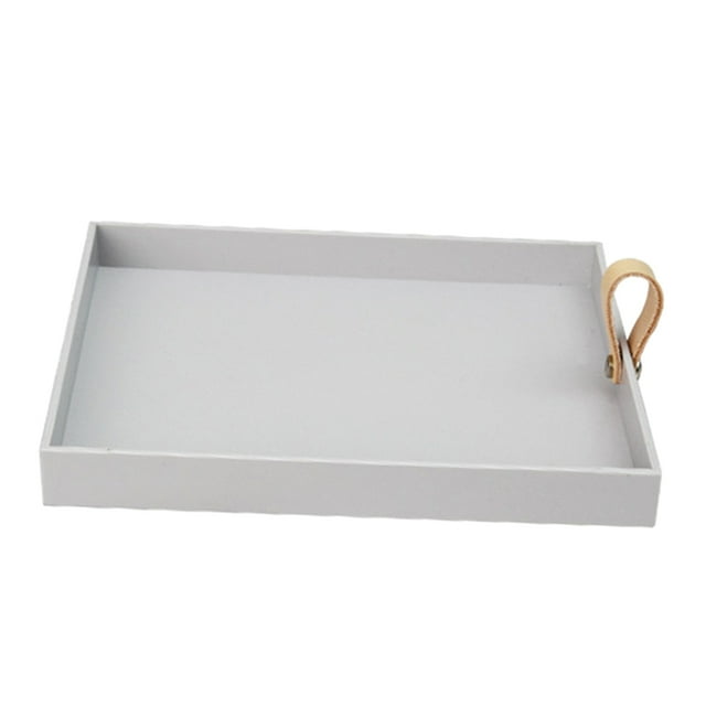 Bandeja de servir Sunnimix de 8x8 pulgadas de plástico ABS y cuero PU gris claro