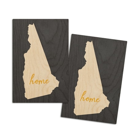 

New Hampshire Home State White on Gray (4x6 Birch Wood Postcards 2-Pack Stationary Rustic Home Wall Decor)