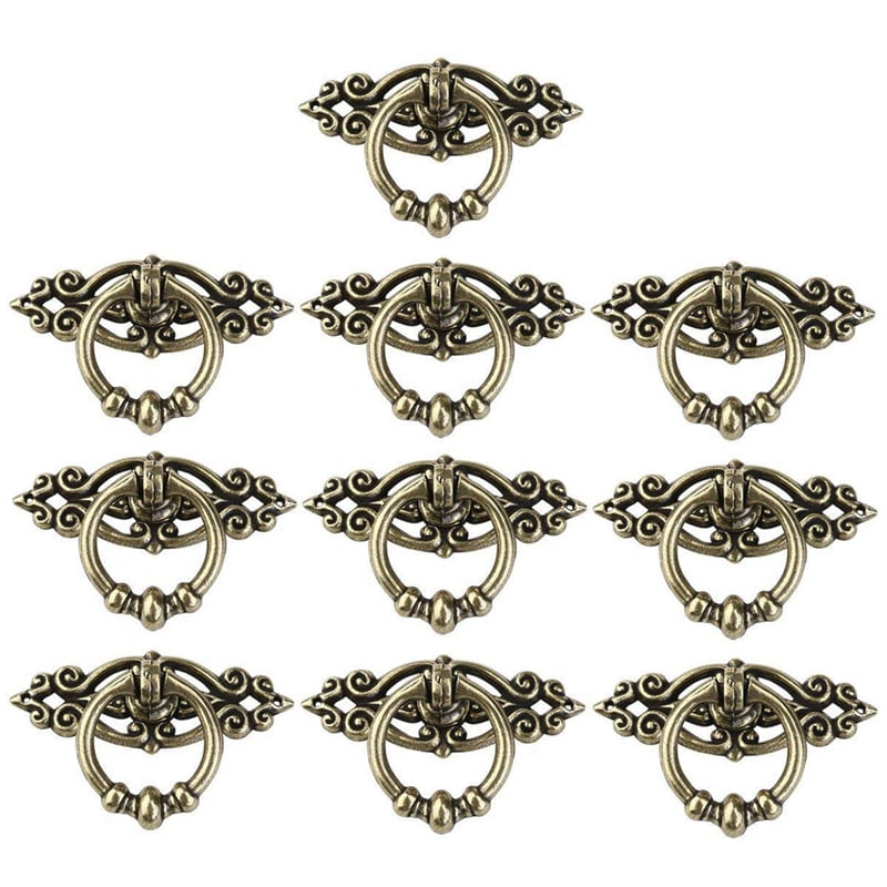 30Pcs Vintage Kitchen Cabinet Cupboard Dresser Door Drawer Ring Pull Handles Knobs (Antique Brass)