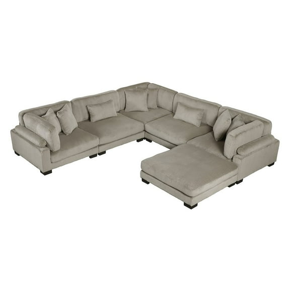 Lexicon Traverse Corduroy 6-Piece Modular Sectional with Ottoman in Taupe