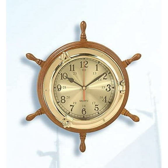 Nagina International Nautical Ship's Wheel with Porthole Clock 13"