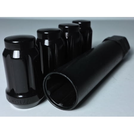 4 Black 6 Spline Drive Tuner Wheel 7/16 Lug Nuts With 6 Spline Key (7/16-20)