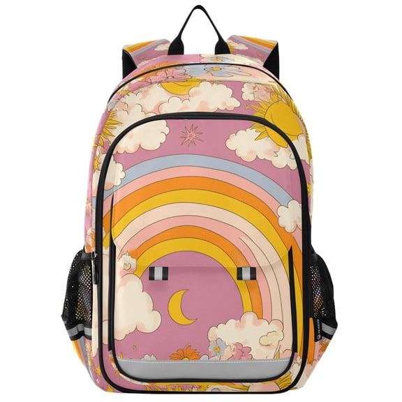FORMRS School Backpack 17" Student Travel Bag with Laptop Compartment, Purple Retro Rainbow