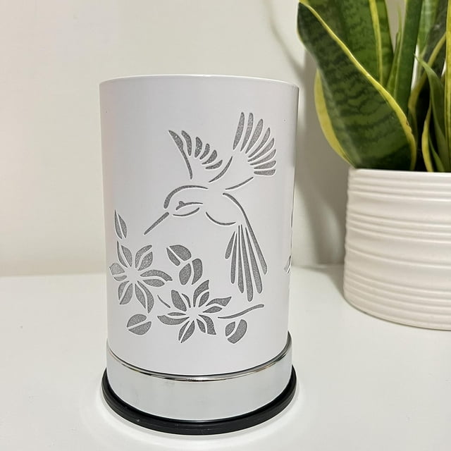 7" touch lamp/Essential Oil Burner/Fragrance Wax Melts Warmer/Silver Humming Bird table White Cap decor