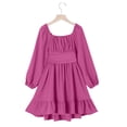 thumbnail image 4 of Vestido de manga larga con cuello redondo para niña, color liso, moderno y cómodo, con cinturón, de poliéster., 4 of 8