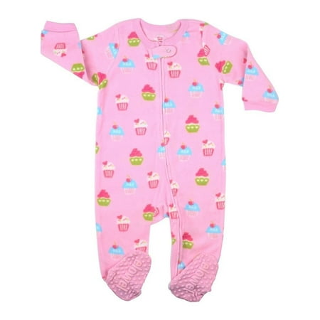elowel footed pajama sleeper fleece cupcake pink baby