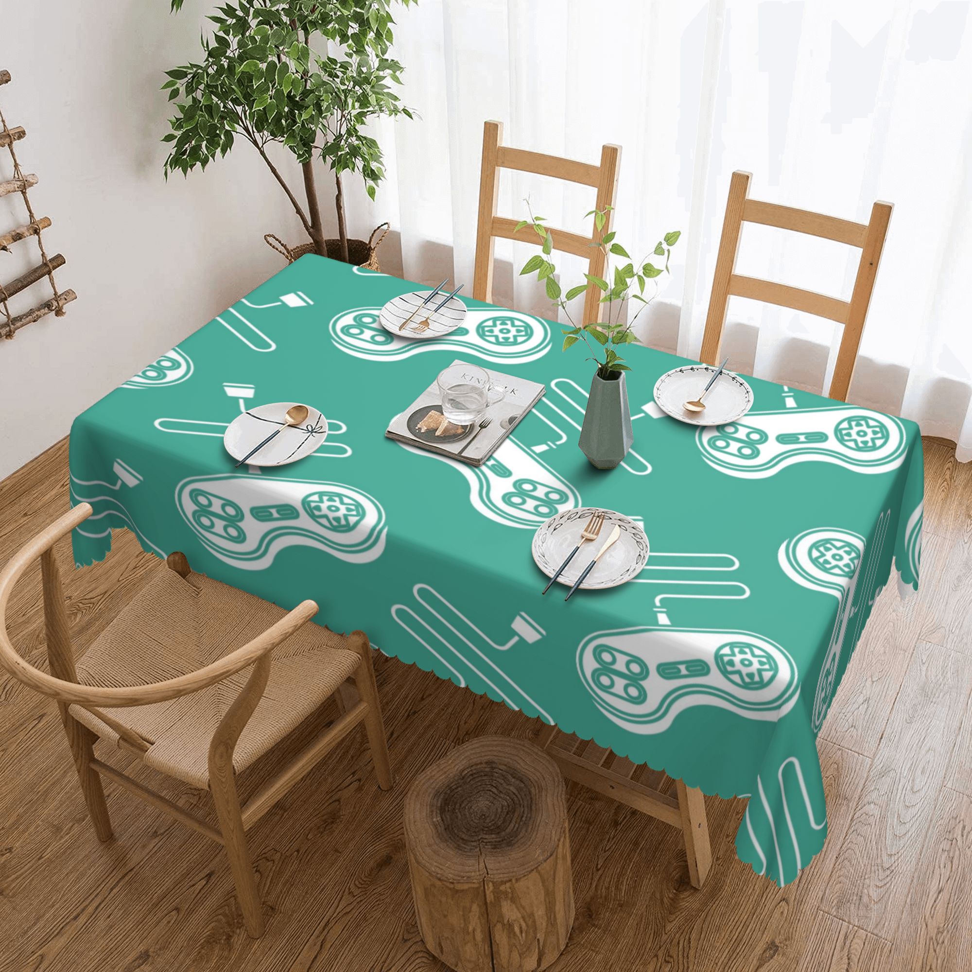 XMXY Table Cloth Rectangle Table, Green Retro Game Background Dining ...