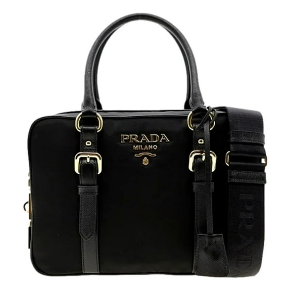 Prada Bauletto Tessuto Nylon Saffiano Black Satchel Handbag NEW