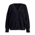 thumbnail image 4 of thefnos Women's Knit Open Front Sweaters Chunky Loose Long Sleeve Button Cardigan Outerwear Ladies Oversized Coat Casual Fall Winter Outfit, Black S, 4 of 8